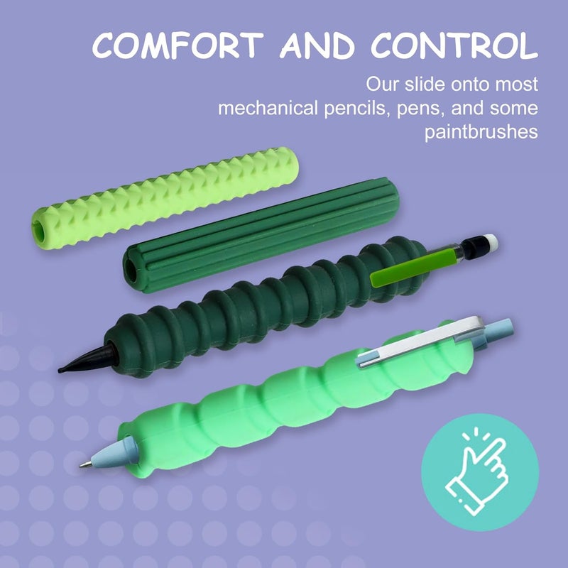 BTFSZ Pencil Grips, 4-Pack Textured Silicone Sleeves for Mechanical Pencils, Sensory Fidget ADHD Tool for Kids and Adults, Quiet Fidget Tools for Classroom Focus, Anxiety Relief (Green) - Image 3
